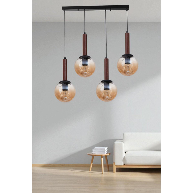 Lustre, Noyer / miel / noir, 4 étages, Quatre lumières