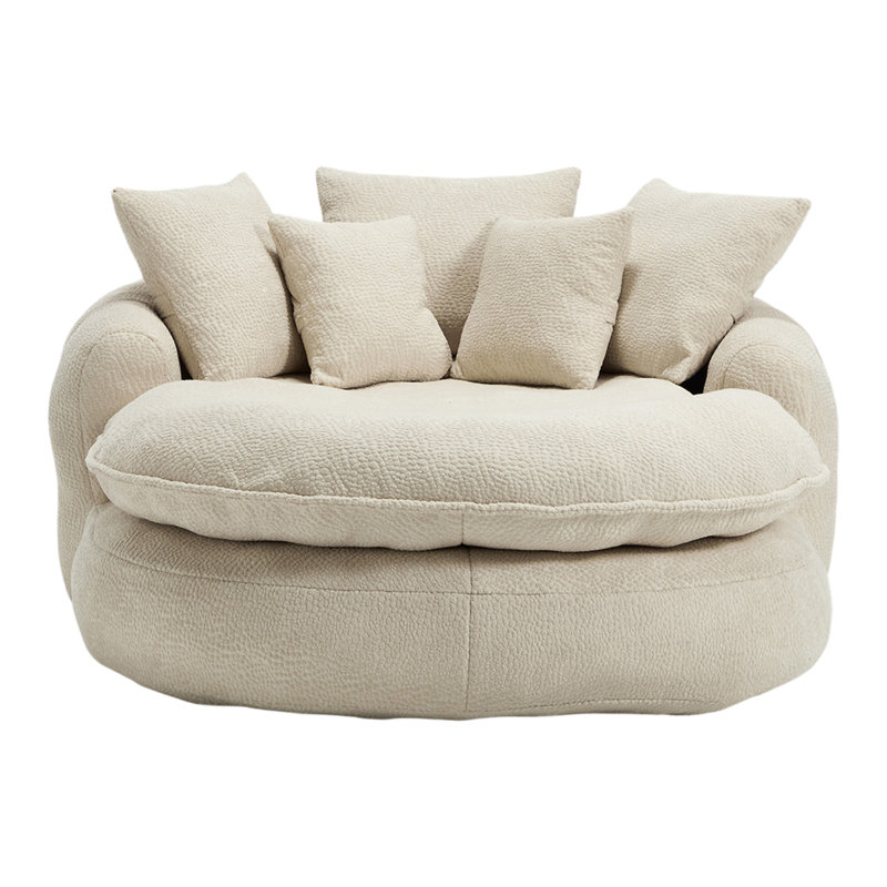 Oversized Oval Upholstered Bean Bag Sofa, Beige Chenille