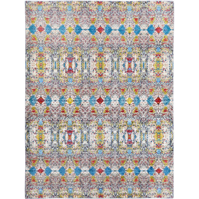 Tapis bleu, beige et jaune noué à la main de haute qualité