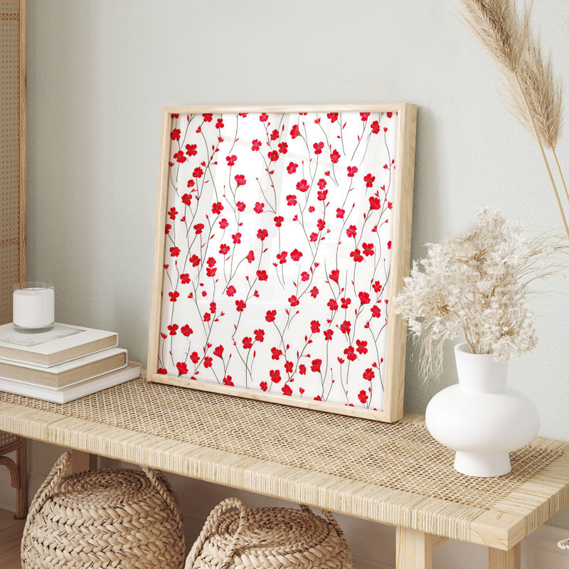 Art floral sans cadre, fleurs sauvages rouges, chalet, H 24 po x l 24 po