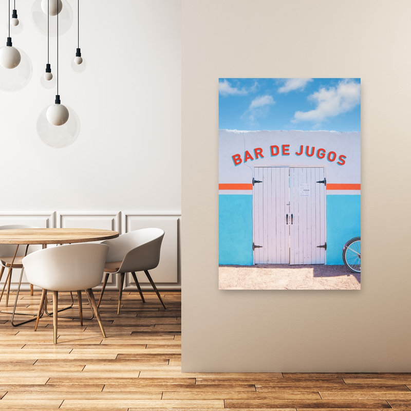 Bar De Jugos, une affiche murale abstraite contemporaine sur le thème du paysage de palmiers, 48" H x 32" W