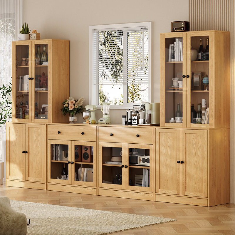 110" Wide Media Center With Bookcases – TV Stand For Tvs Up To 70", Natural