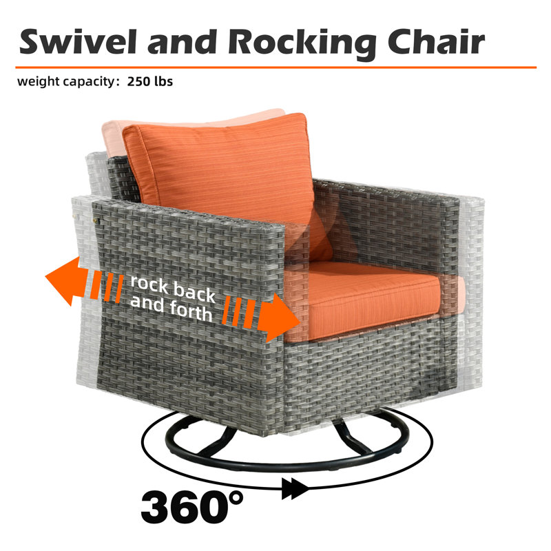 Osorio Swivel Wicker Outdoor Lounge Chair, Orange Red