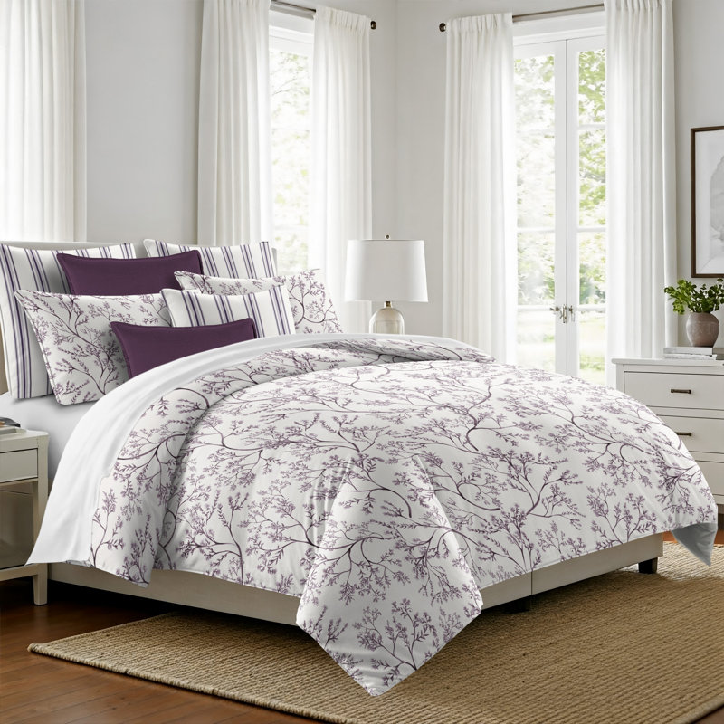 Tinsley Plum Cotton Duvet Cover Set, Queen Duvet Cover + 7 Additional Pieces