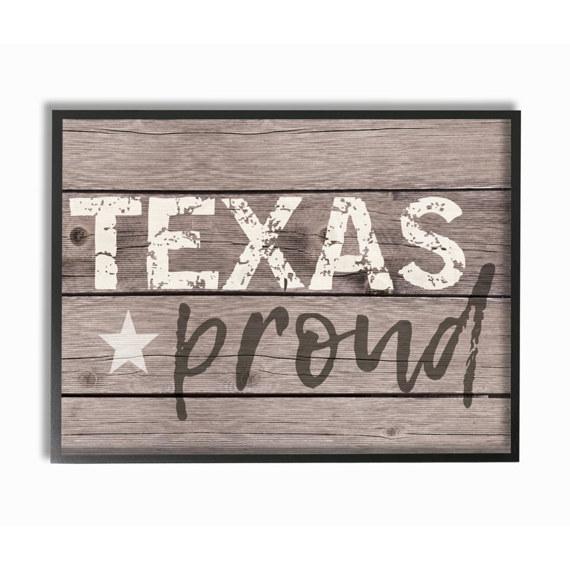 «Texas Proud Typographie Lone Star», art textuel, Giclée encadrée noir minuit, H 11 po x l 14 po