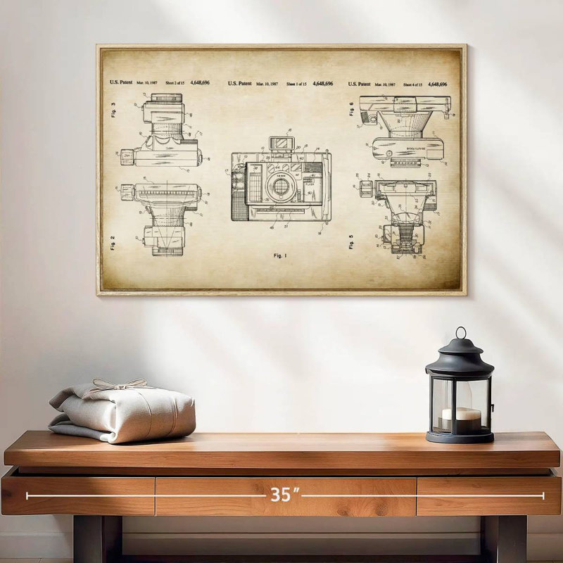 Automatic Focus Camera Patent, 25" X 17", Floating Frame Natural Wood
