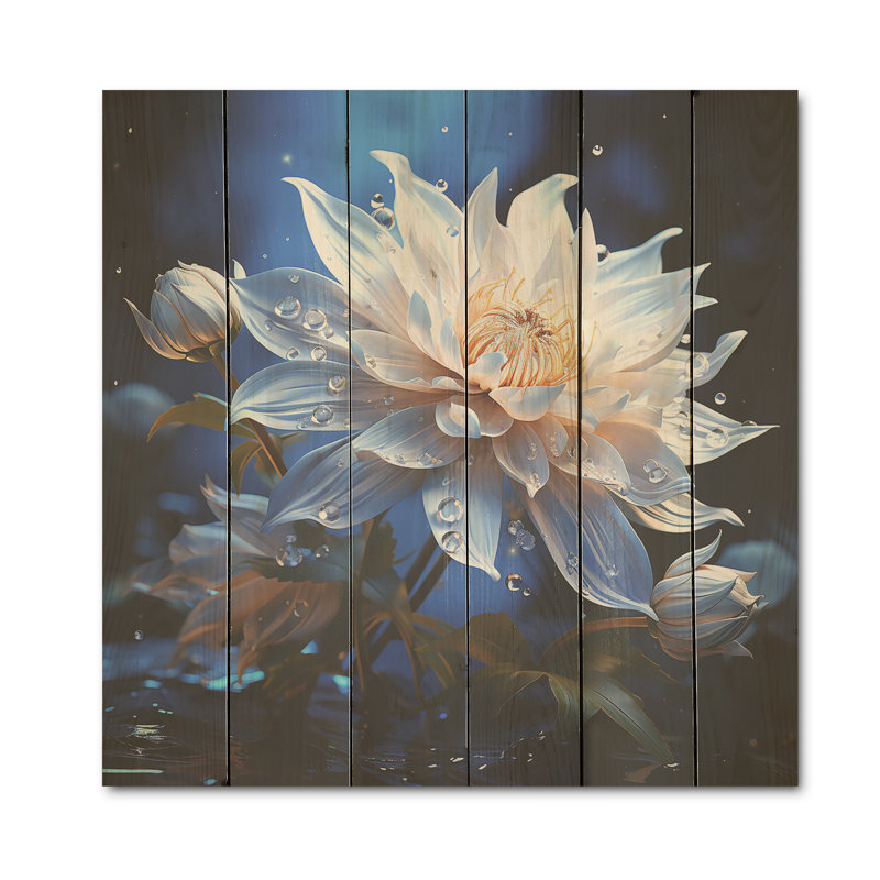 Harmonie de fleurs de cristal bleues - Bleuet sur bois de pin naturel, H 15 po x l 15 po