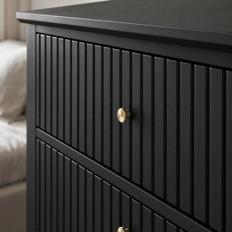 Commode 3 tiroirs 32 "avec façades cannelées, Black