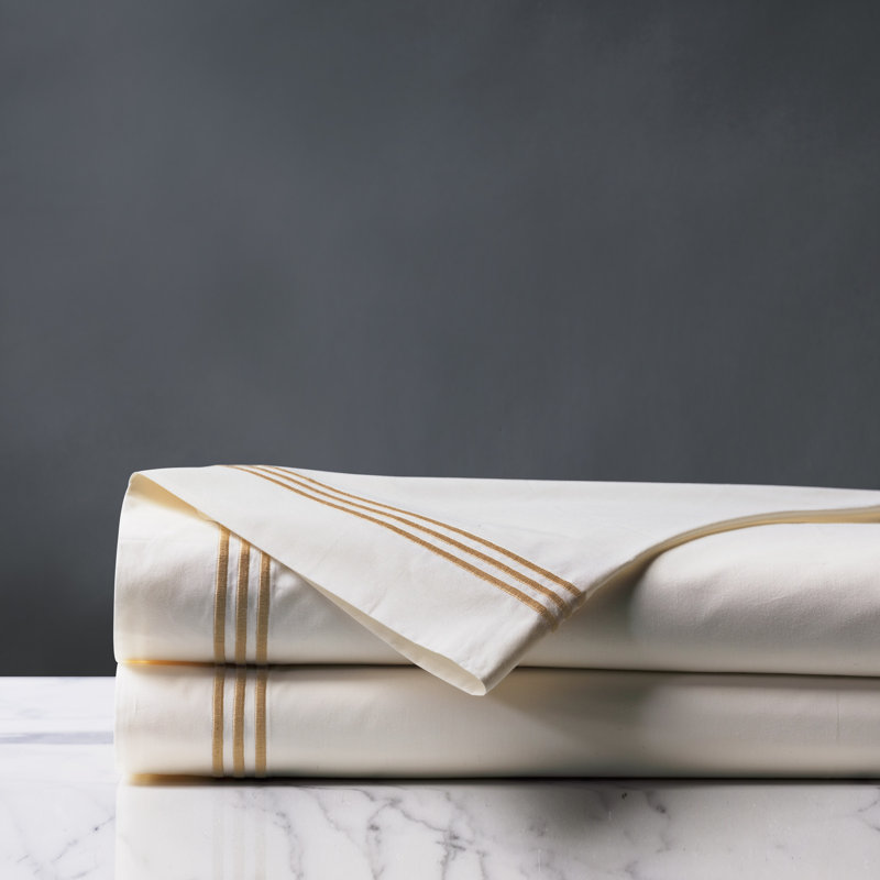 Tessa 100% Cotton Percale Striped Flat Sheet, King Flat Sheet, Ivory/Antique