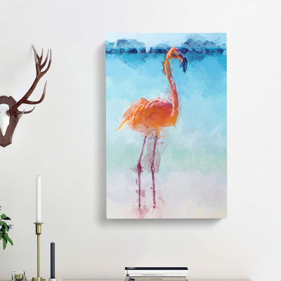 Lone Flamingo In Abstract - Wrapped Canvas