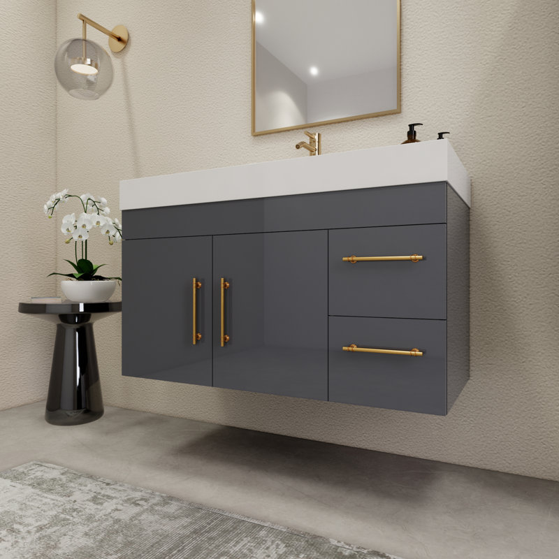 Ensemble de meuble-lavabo simple mural 41,9 ", Gris lustré