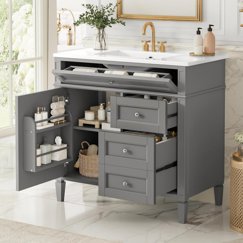 Meuble-lavabo de salle de bain de 91 cm avec lavabo intégré, Grey