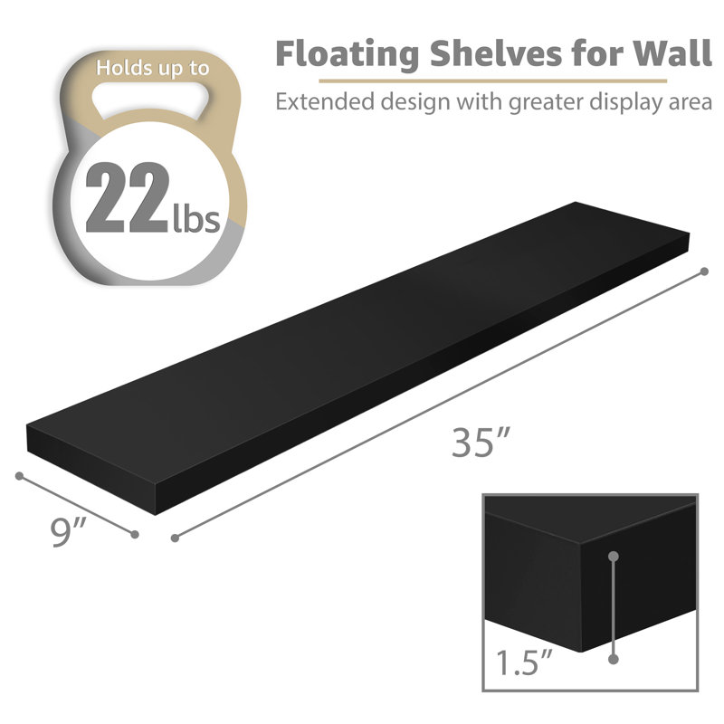 35" Long Floating Shelves with Invisible Mounting Set of 2, Black