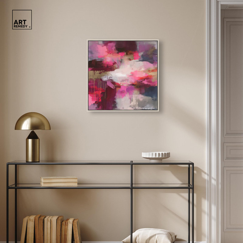 «Passionate Outburst I», impression sur toile rose par Art Remedy, cadre argenté, 20 x 20, H 21 po x l 21 po, Cadre argenté