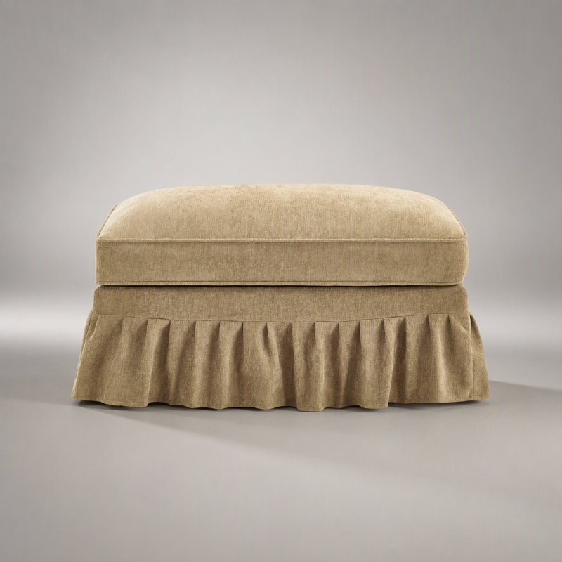 Pouf en chenille couleur café clair avec volants amovibles, parfait pour des espaces de vie polyvalents et élégants., Brun