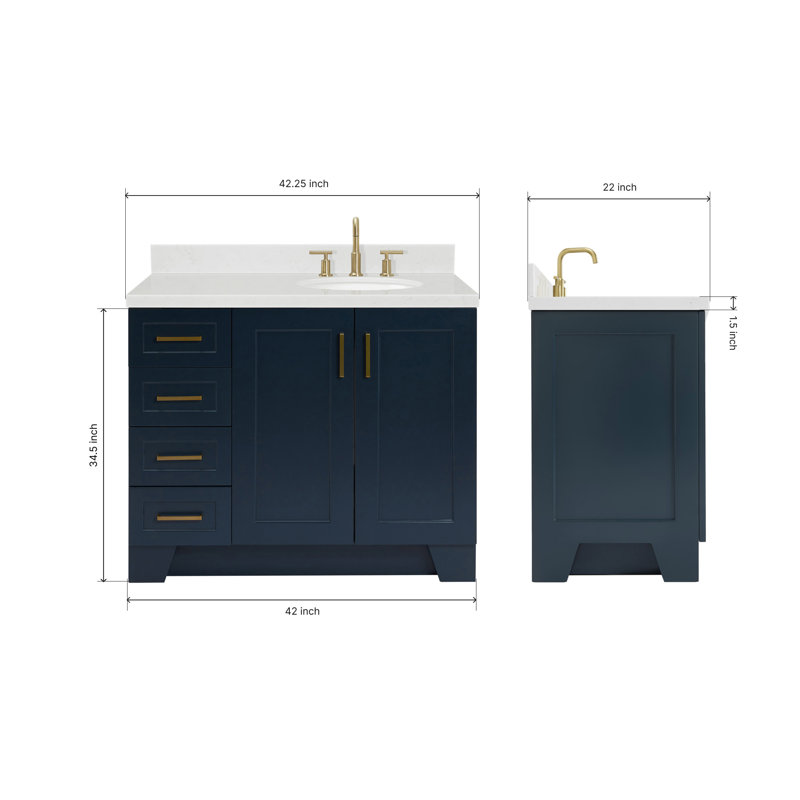 ARIEL Taylor 42.25 Single Sink Bathroom Vanity with Man-Made Stone Top-Oval, Midnight Blue, Right , Oval