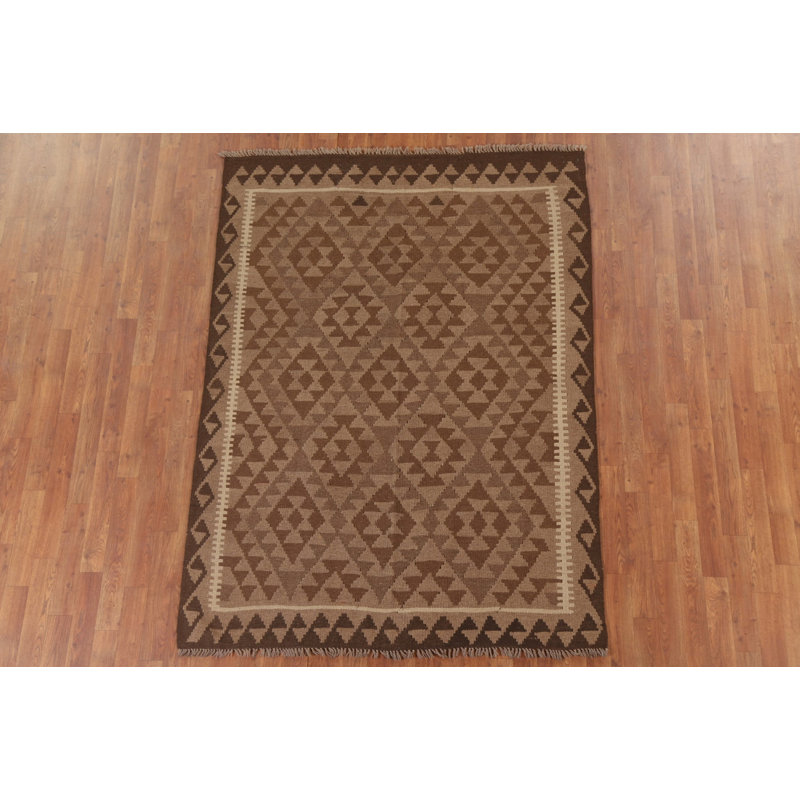 Reversible Kilim Brown Wool Area Rug 5x7