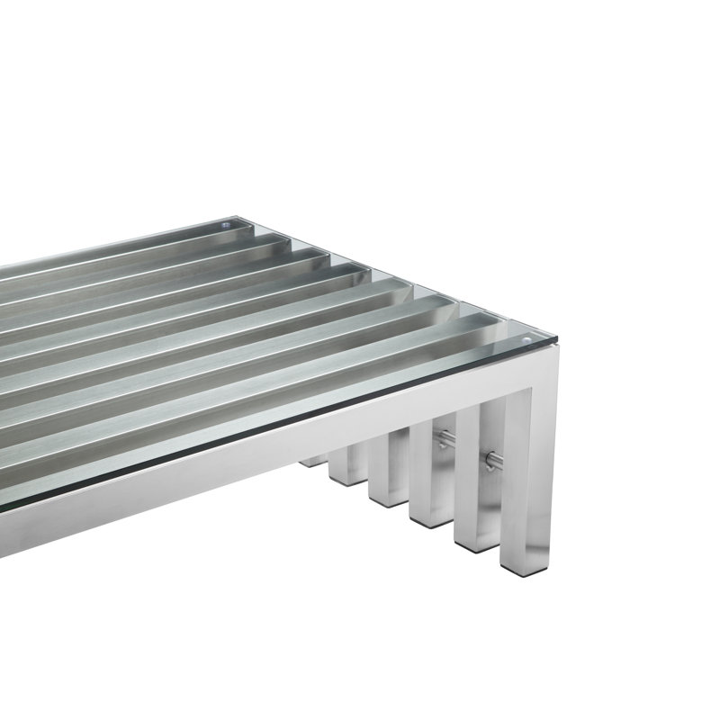 Lexter Coffee Table, 14" H x 55" L x 29.5" W, Silver Polished Steel