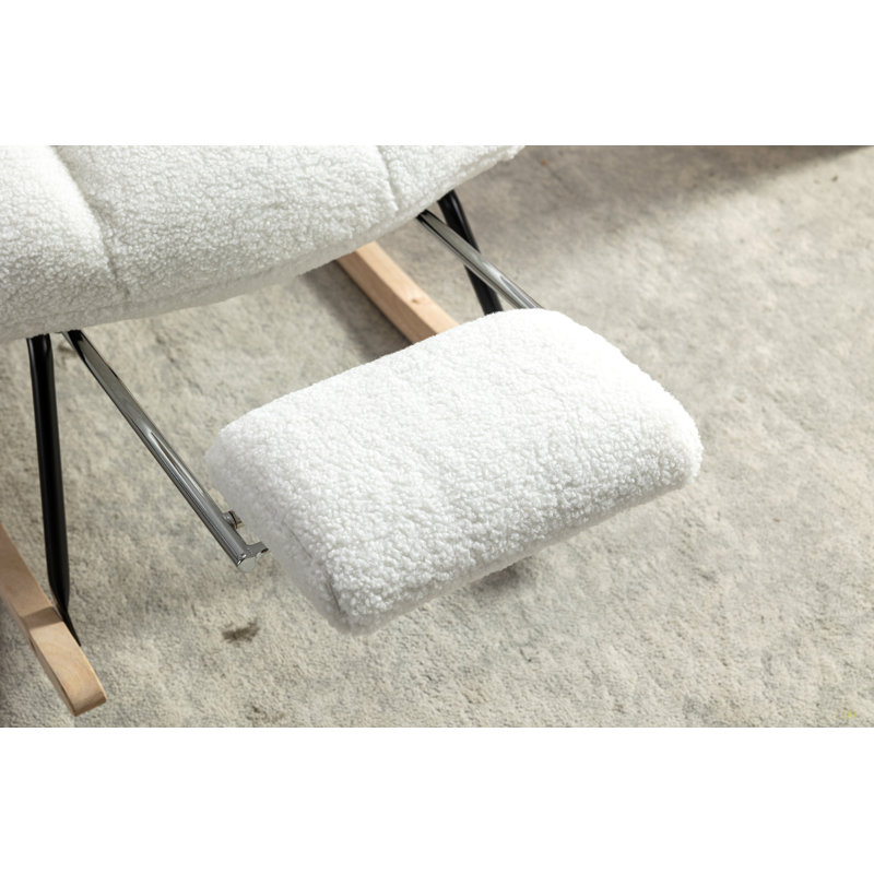 Chaise berçante en tissu avec repose-pieds Teddy, Ivoire ivoire