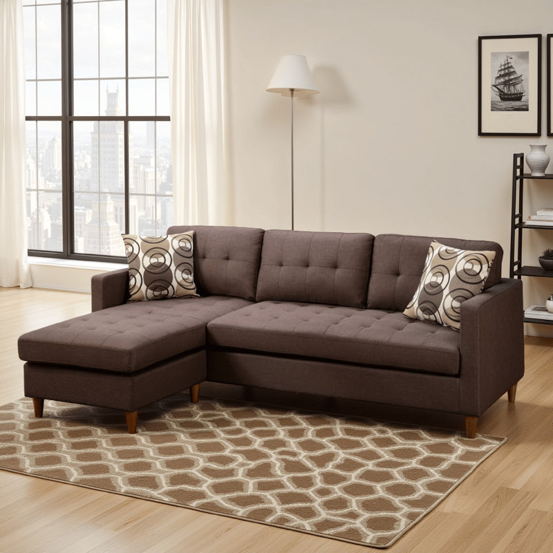 Haskell Upholstered L-Shaped Sectional Reversible, Chocolate Linen Blend