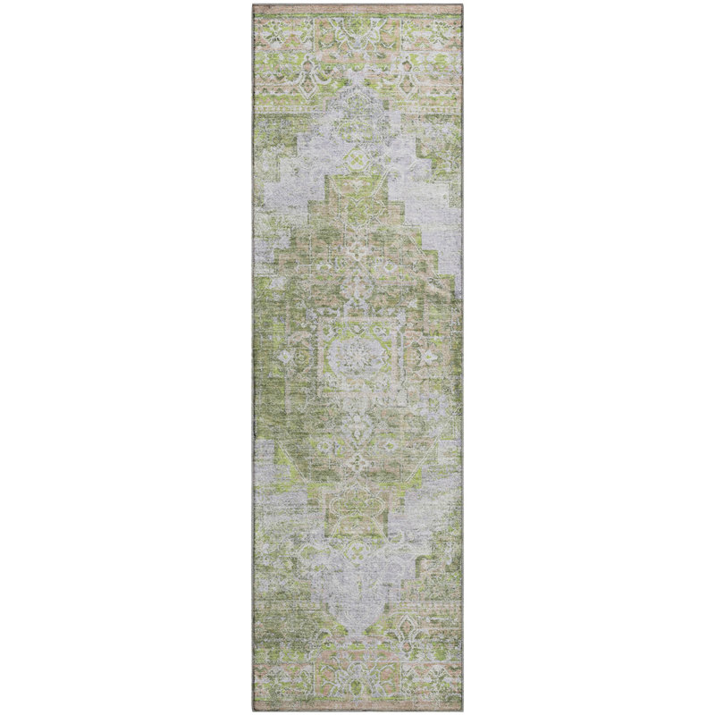 Premium Machine Washable Mayfield AMF2140 global Rug, 2'3" x 7'6" Runner, Aloe