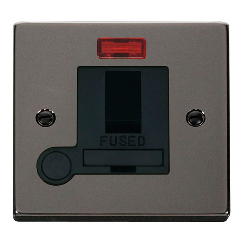 Black Nickel 13A Fused Connection Unit Switched With Neon With Flex