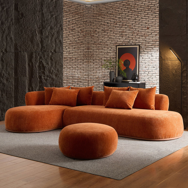 Canapé modulaire surdimensionné en L 134,63 po, Polyester orange