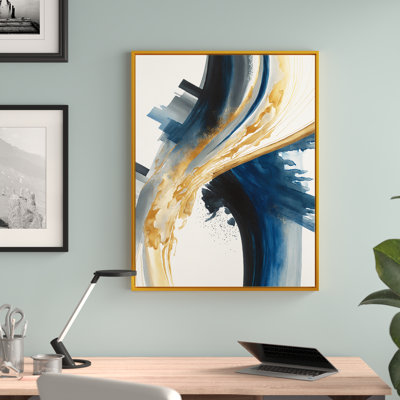 Blue And Gold Swirl Abstract I - Abstract Spirals Wall Art