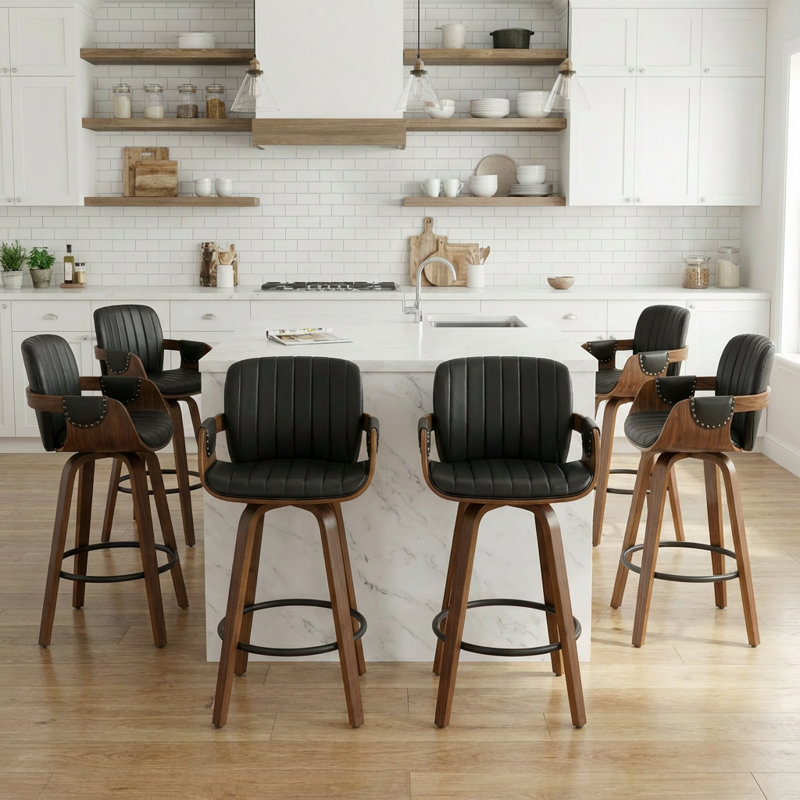 Youngstown Upholstered Swivel Counter Stool With Wood Frame, Black