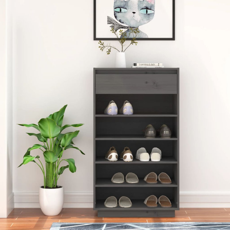 10 Pair Solid Wood Shoe Storage Cabinet, Grey