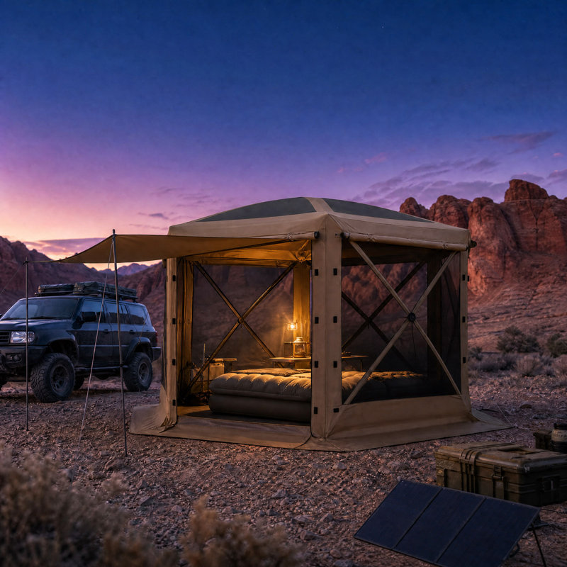 Tente de pop-up pour 8 à 10 personnes, abri de camping à 6 côtés, abri de jardin avec sac de transport portable, Brown