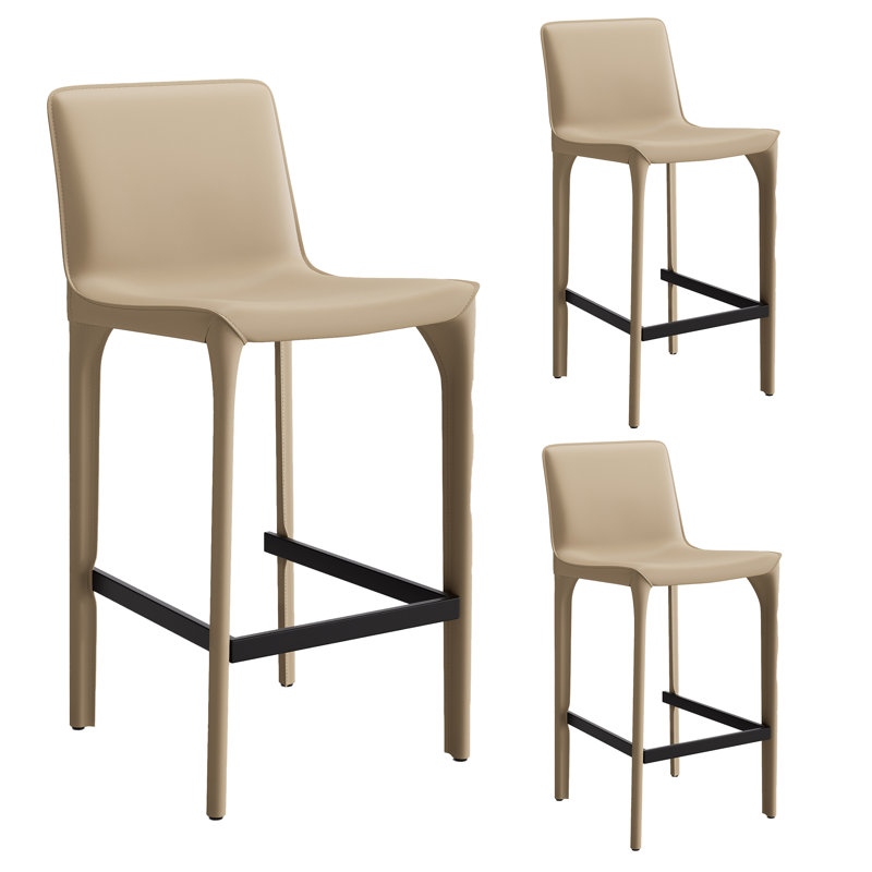 Tabouret de bar H 26 po entièrement assemblé, tabouret de bar rembourré en cuir Saddle avec siège rembourré, tabouret de bar à hauteur de comptoir avec repose-pieds à structure métallique pour comptoir de bar pour îlot de cuisine, kaki