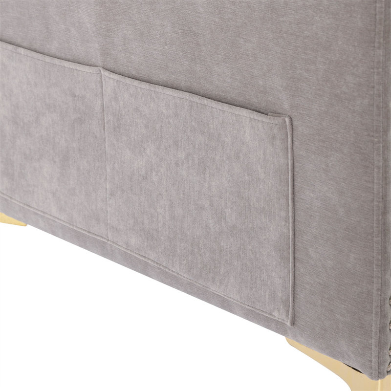 Jiuliana Upholstered Sectional Reversible, Light Gray Velvet, Gold
