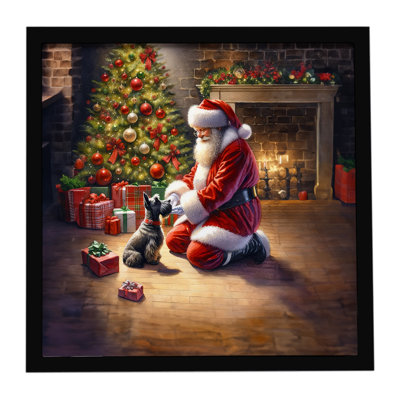 Scottish Terrier and Santa Claus Framed Metal Print