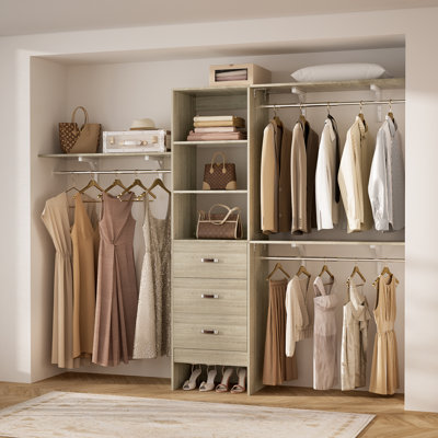 Abbigael 20.2''-  96‘’ W Closet System with 3 Wooden Drawers and 3 Shelving Towers