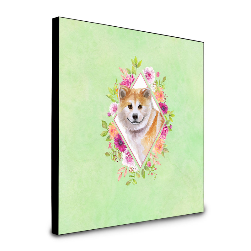 Panneau mural Dollman Flowers, Vert, Shiba Inu