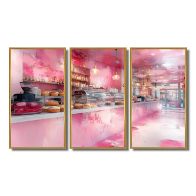 Pink Patisserie Paradise Accented With Red - Baking/Baked Goods Wall Art Print Set