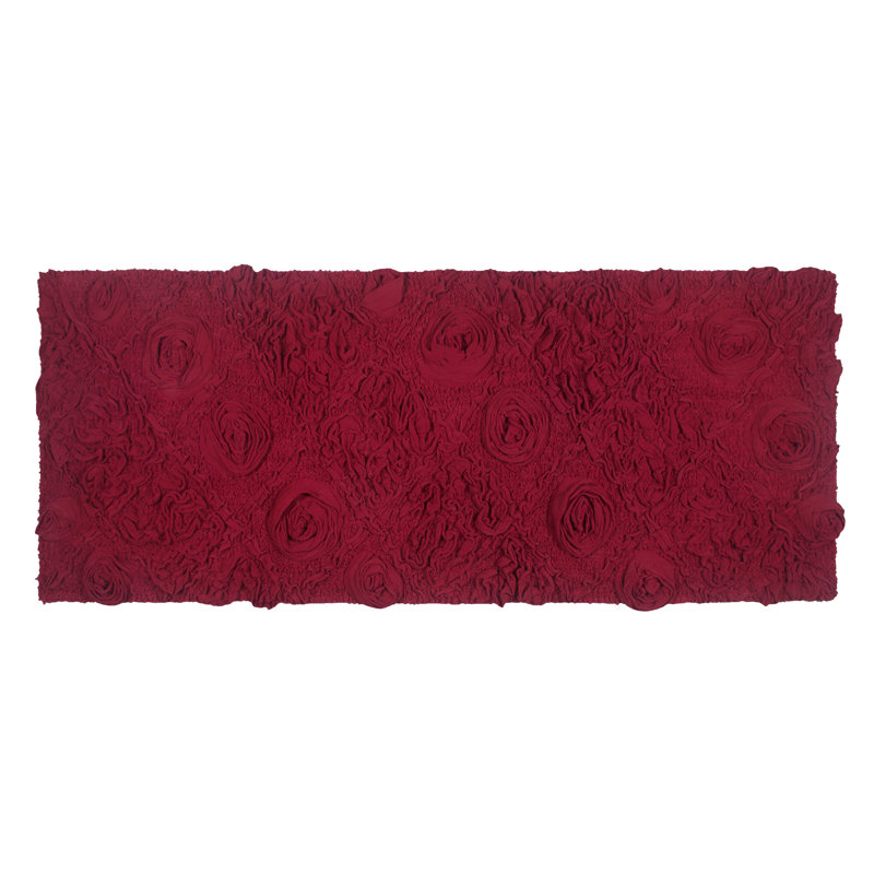 Schoenberger Floral Design Cotton Bath Rug, Red, 54" L x 21" W