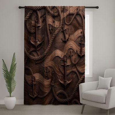 Brown Anchors Ropes Waves Window Curtains, Anchors Sheer & Blockout Curtains - 1 Panel