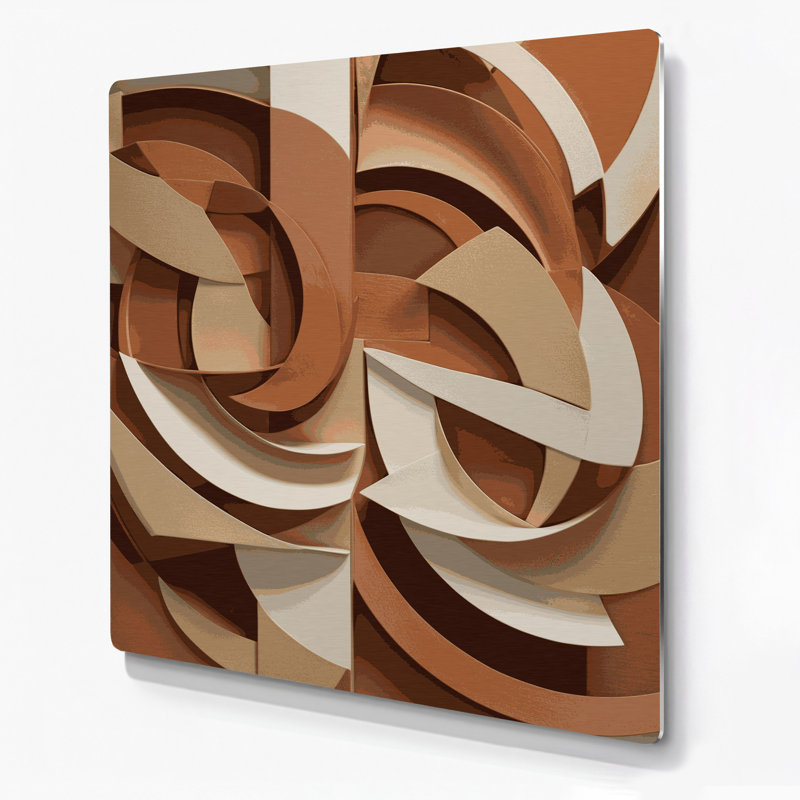 Abstrait formes 83, art mural en métal brun, 8" H x 8" W