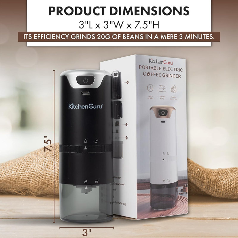 KitchenGuru Rechargeable Coffee Grinder - Your Ultimate Portable Coffee Partner - Fresh Grinds Anywhere, Anytime - Ultimate Flavor and Convenience - For Home or On the Go