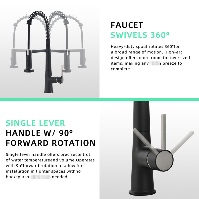 Black Kitchen Sink Faucet, Modern Pull Down Single Handle Elevate Faucet Black,