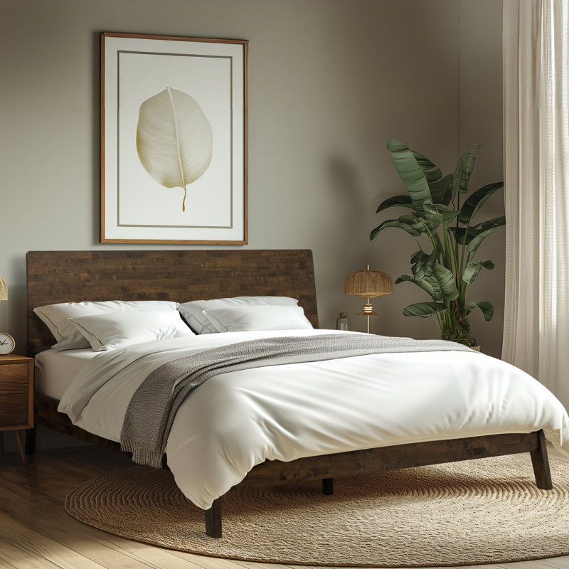 Premium Solid Wood Bed Frame with Headboard, Scandinavian Signature High Headboard Wood Bed, 800 lb Capacity, No Box Spring Needed, Fits All Mattresses