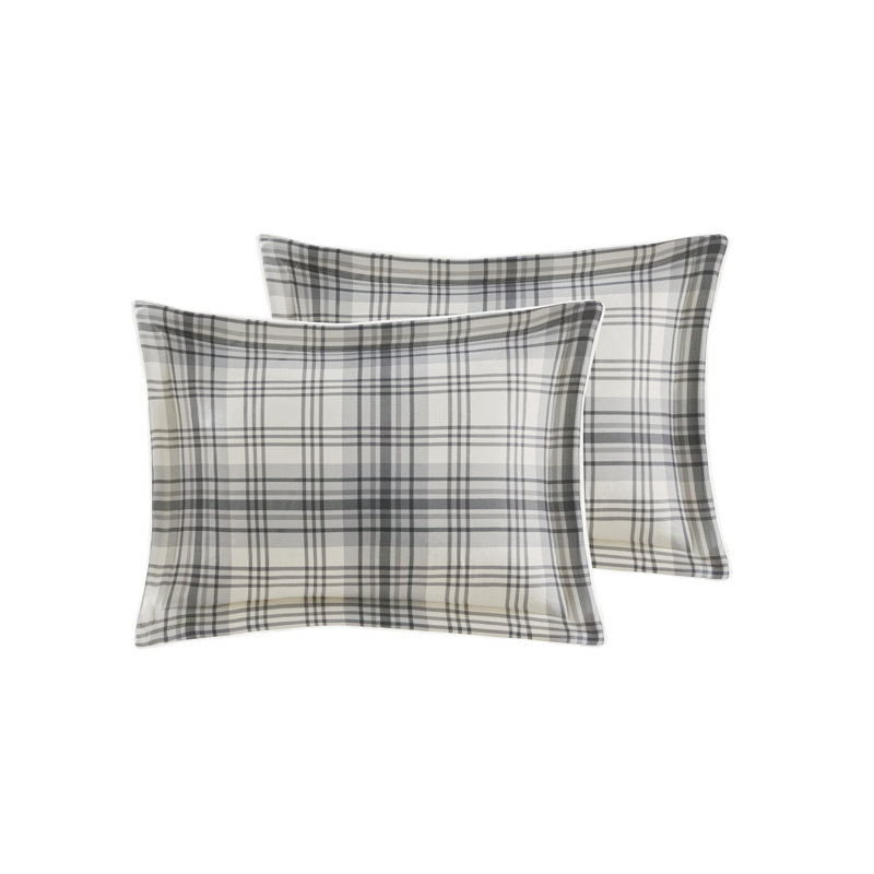 Full Gray Plaid Faux Fur Down Alternative Comforter Set