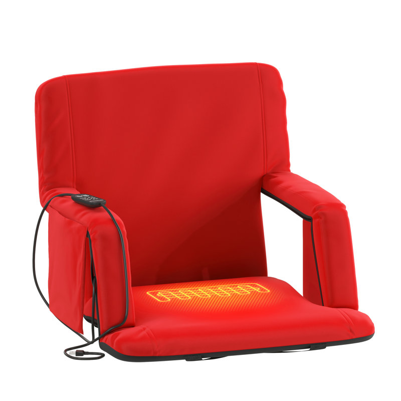 Portable Heated Reclining Stadium Chair with Armrests, Padded Back & Heated Seat, Red