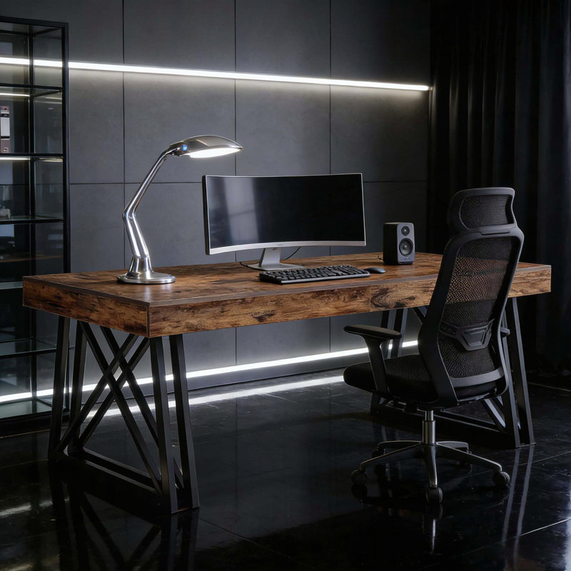 Rustic Industrial Executive Desk with X-Shaped Legs