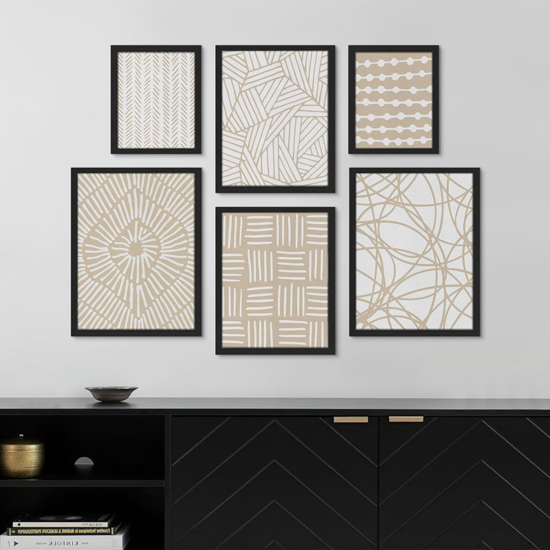 Collage, courbe, ligne brun clair, cercle, motifs géométriques, art moderne pour le salon, la chambre à coucher, le bureau