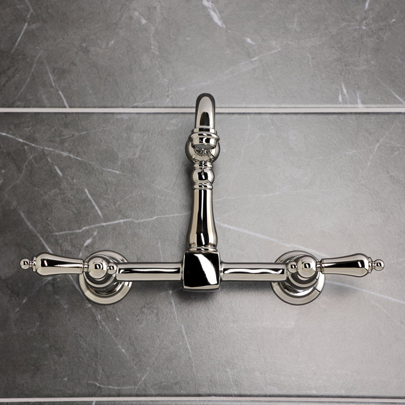 Kingston Brass Heritage Double-Handle 2-Hole Wall-Mount Bridge Kitchen Faucet, Nickel