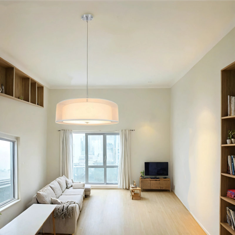 Double-layer Circular Fabric White Pendant Lamp