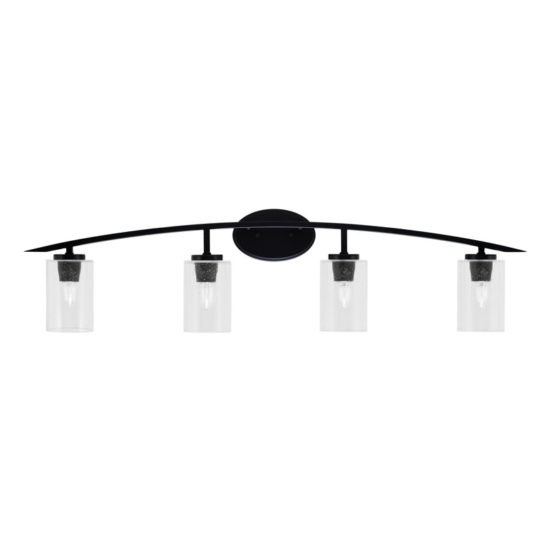 Barre d'éclairage de salle de bain 4 lumières avec verre à bulles transparent 4 po Kurve, Noir mat